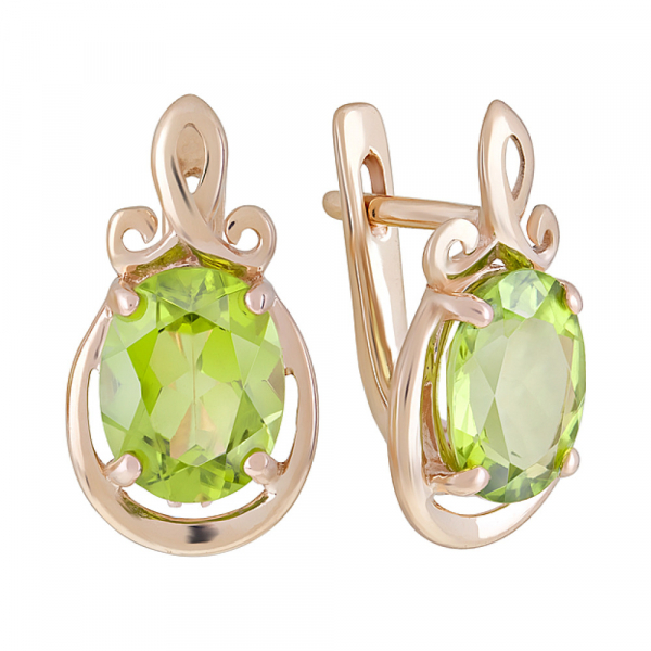 Золотые серьги с хризолитом № 124517