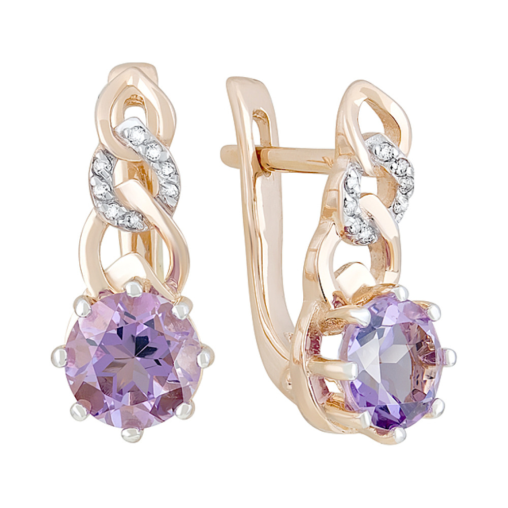 Золотые серьги с аметистом и фианитом № 126529