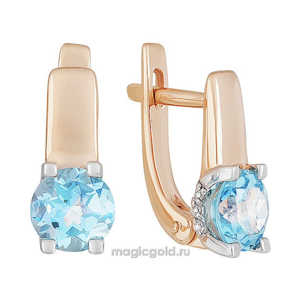 Золотые серьги с топазом и фианитом № 139236