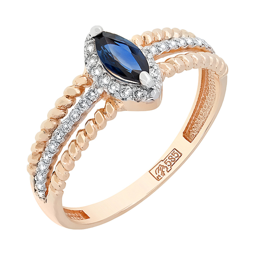 Золотое кольцо с бриллиантом и сапфиром № 118293