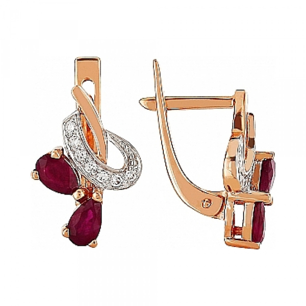 Золотые серьги с бриллиантом и рубином № 96940