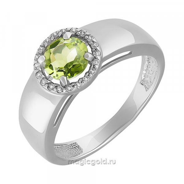 Серебряное кольцо с хризолитом и фианитом № 128816