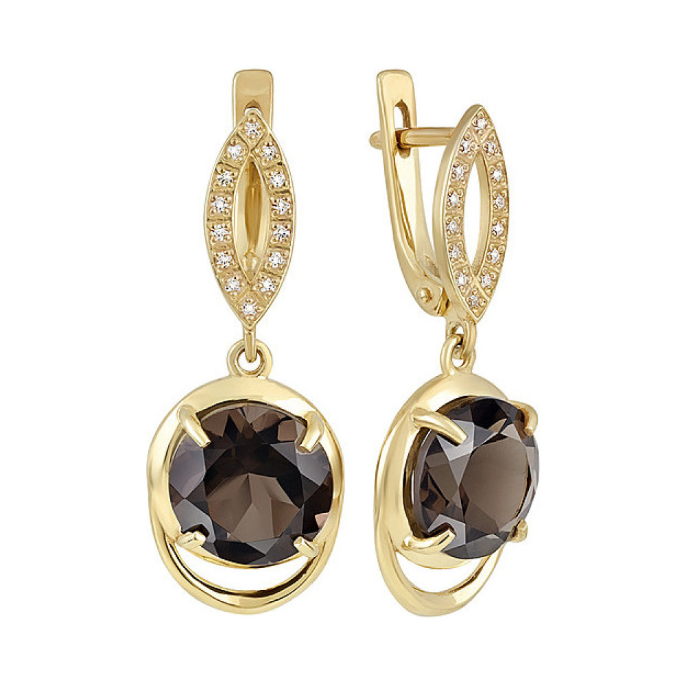 Серебряные серьги с раухтопазом, фианитом и золотым покрытием № 132643