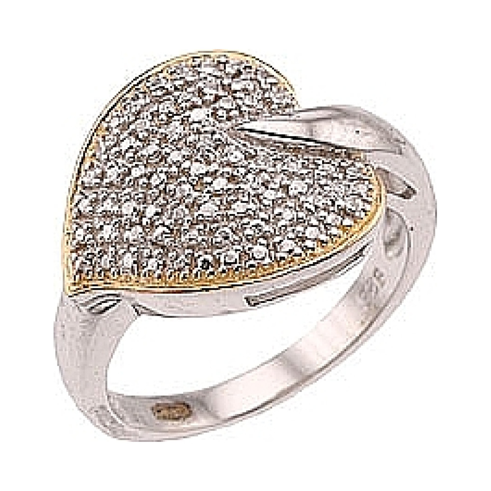 Серебряное кольцо с фианитом и золотым покрытием № 33705