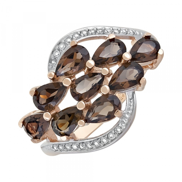 Золотое кольцо с раухтопазом и фианитом № 119701