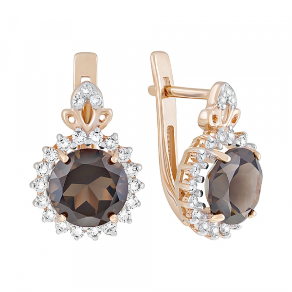 Золотые серьги с раухтопазом и фианитом № 124527