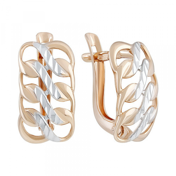 Золотые серьги без камня с алмазкой № 135447