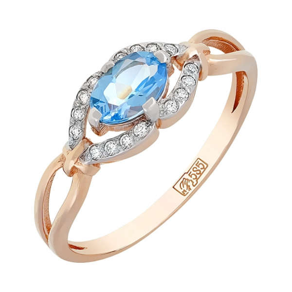 Золотое кольцо с топазом и фианитом № 95748