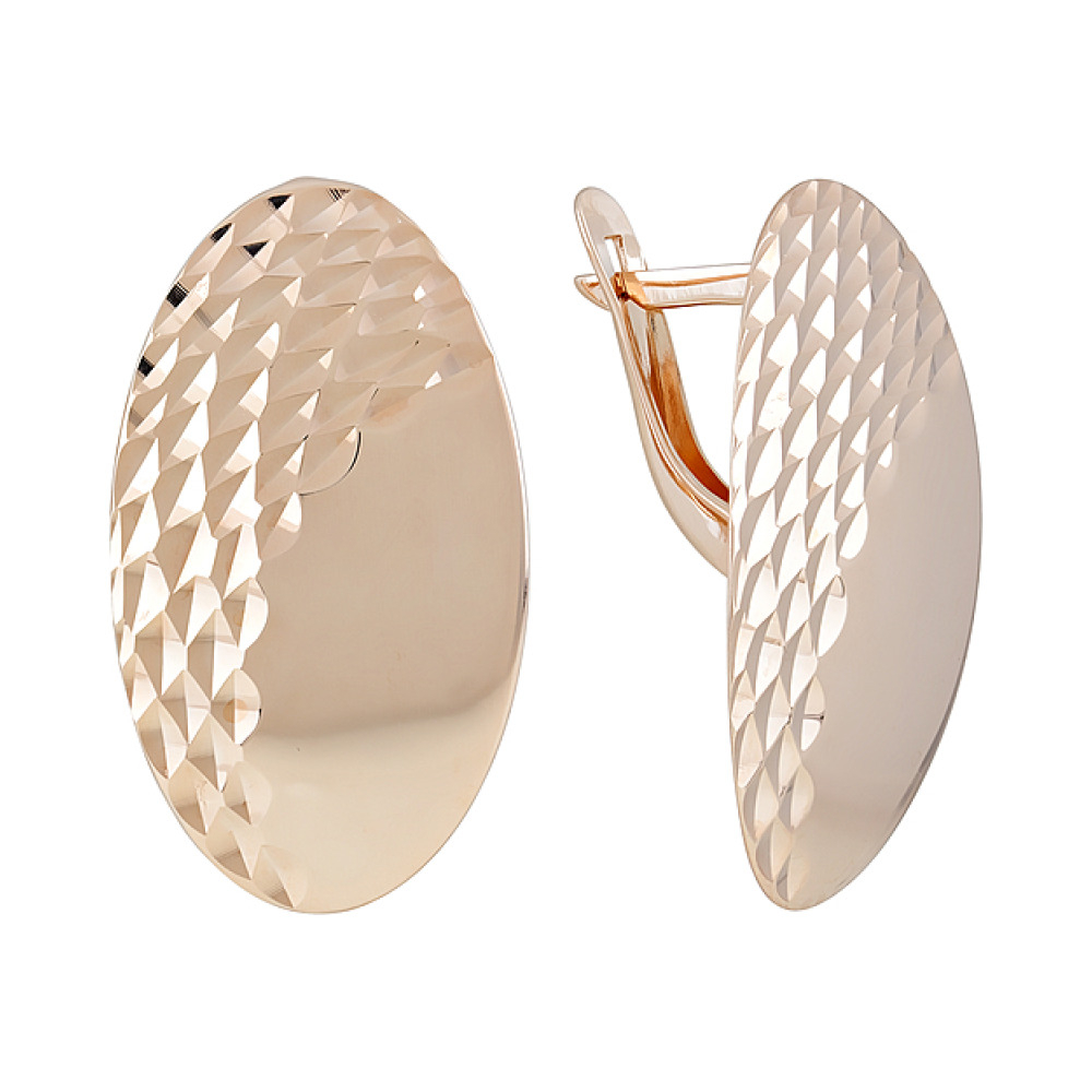 Золотые серьги без камня с алмазкой № 122296