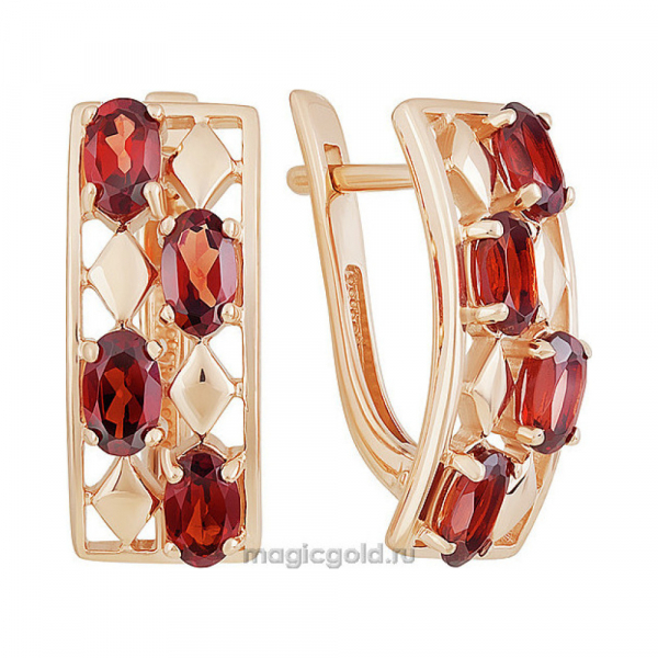 Золотые серьги с гранатом № 141877