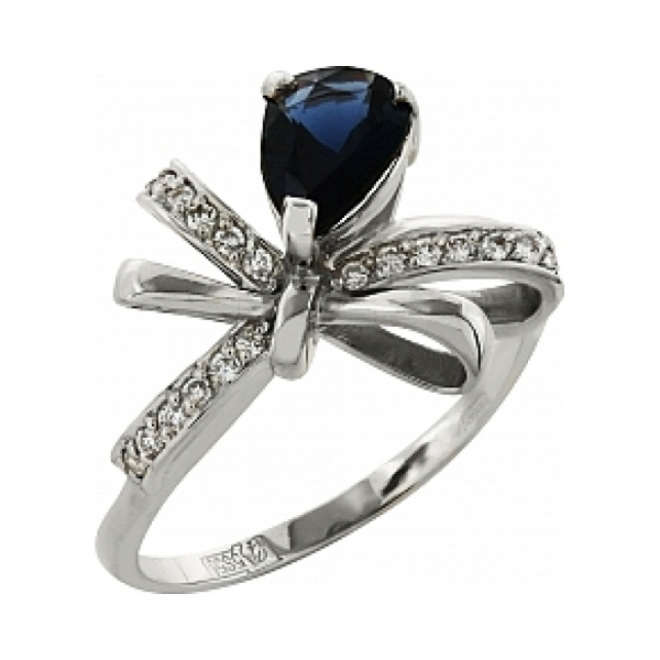 Золотое кольцо с бриллиантом и сапфиром № 114223