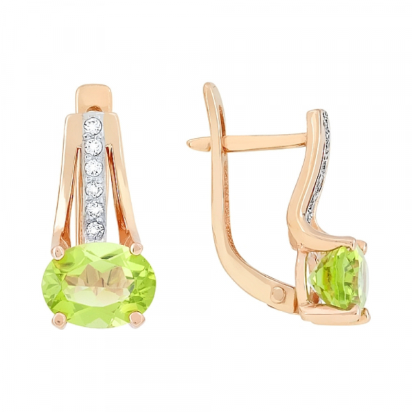 Золотые серьги с хризолитом и фианитом № 98513