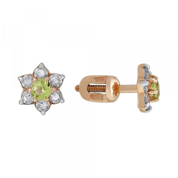 Пуссеты с хризолитом и фианитом № 104378