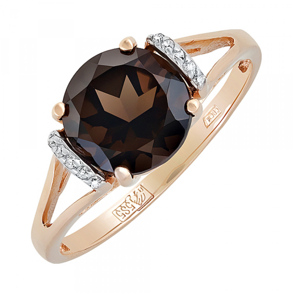 Золотое кольцо с раухтопазом и фианитом № 129394