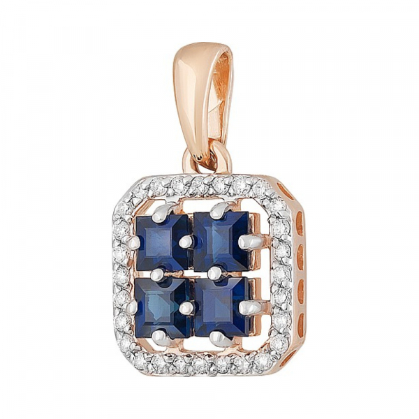 Золотая подвеска с бриллиантом и сапфиром № 159083