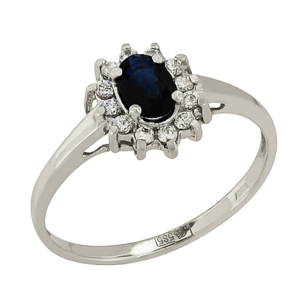 Кольцо с сапфиром и фианитом № 84239