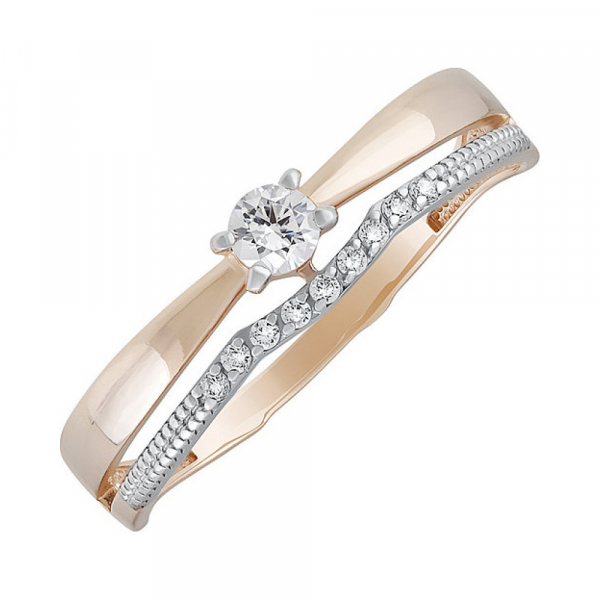 Золотое кольцо с кристаллом swarovski и фианитом № 134999