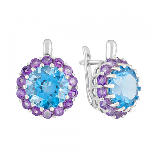 Серебряные серьги с полудрагоценными вставками № 129273