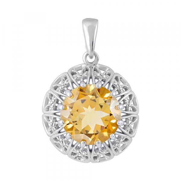 Серебряная подвеска с цитрином и фианитом № 129628