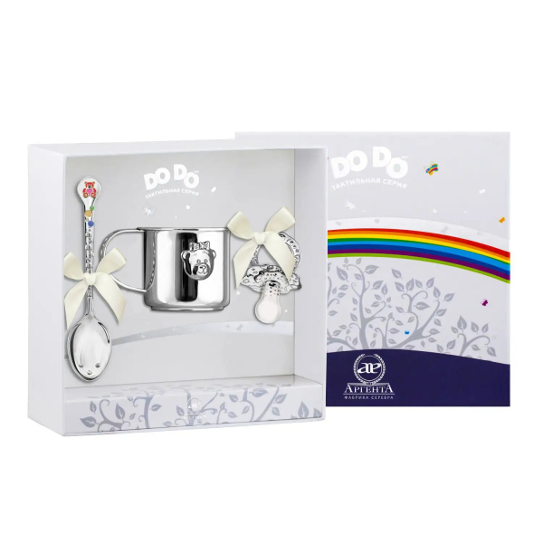 Набор д/малышей DODO Мишка - малышка ч/п с эмалью (3 пр. кр+лож.Медвеж. малин+пуст.) + футляр