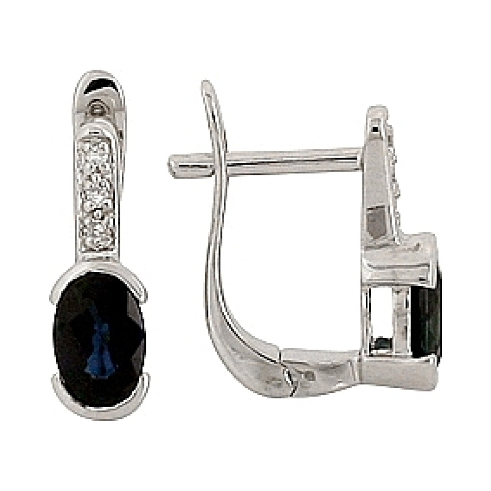 Золотые серьги с бриллиантом и сапфиром № 69120