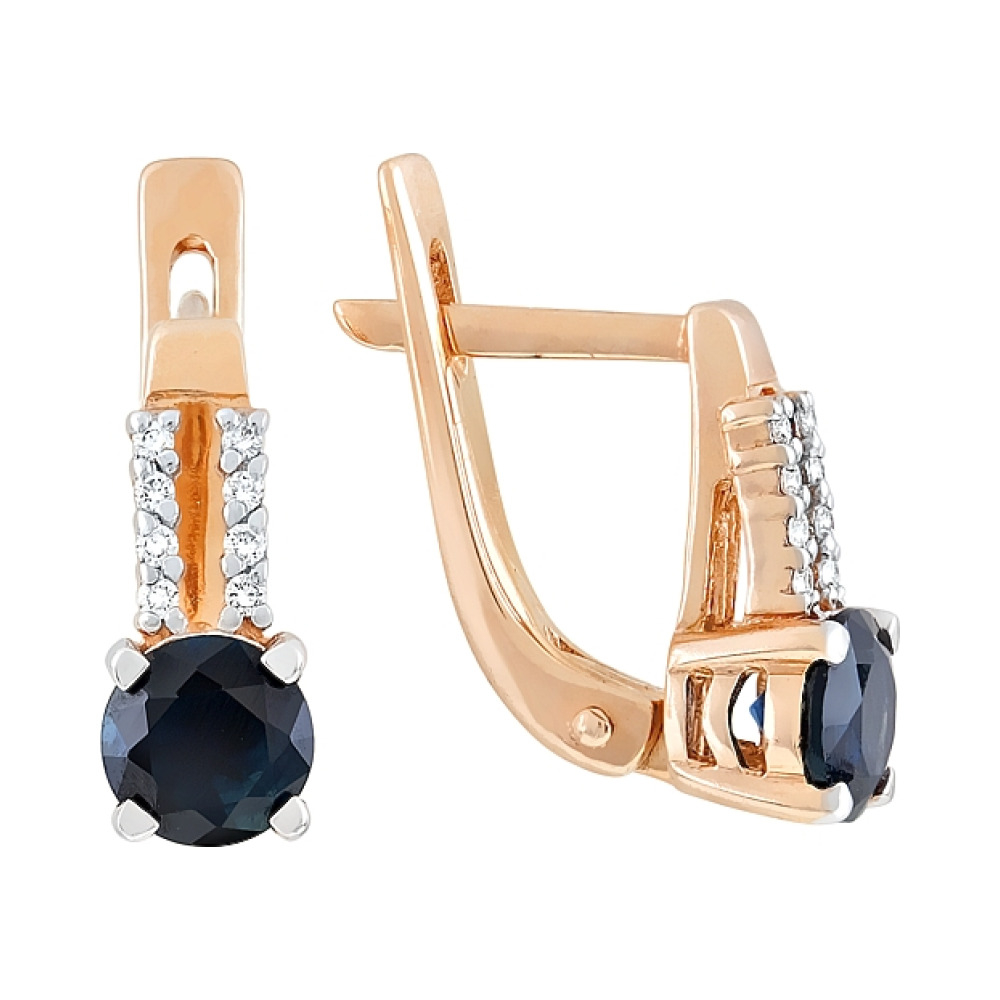 Золотые серьги с бриллиантом и сапфиром № 115662