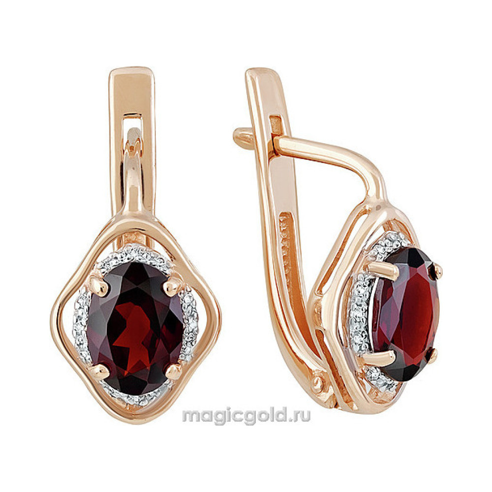 Золотые серьги с гранатом и фианитом № 141390