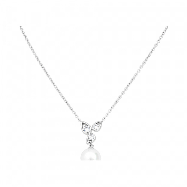 Серебряное колье с имитац.жемчуга и фианитом № 117500
