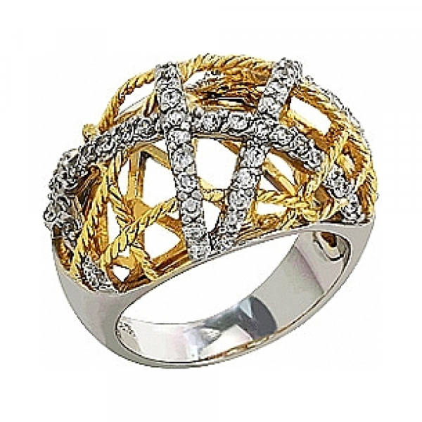 Серебряное кольцо с фианитом и золотым покрытием № 80867