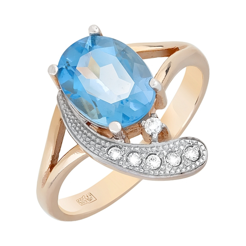 Золотое кольцо с топазом и фианитами № 36257