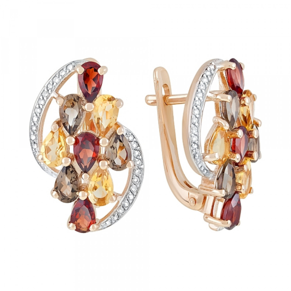 Золотые серьги с полудрагоценными  вставками и фианитом № 120452