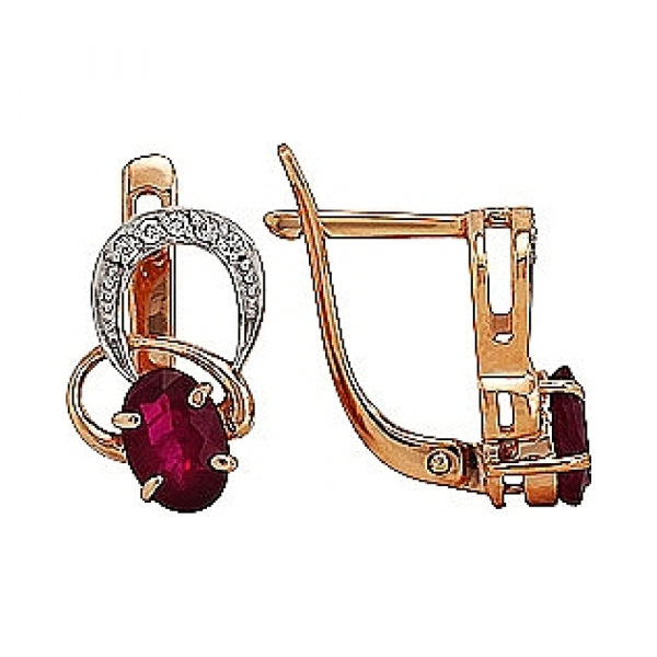 Золотые серьги с рубином и фианитом № 77563