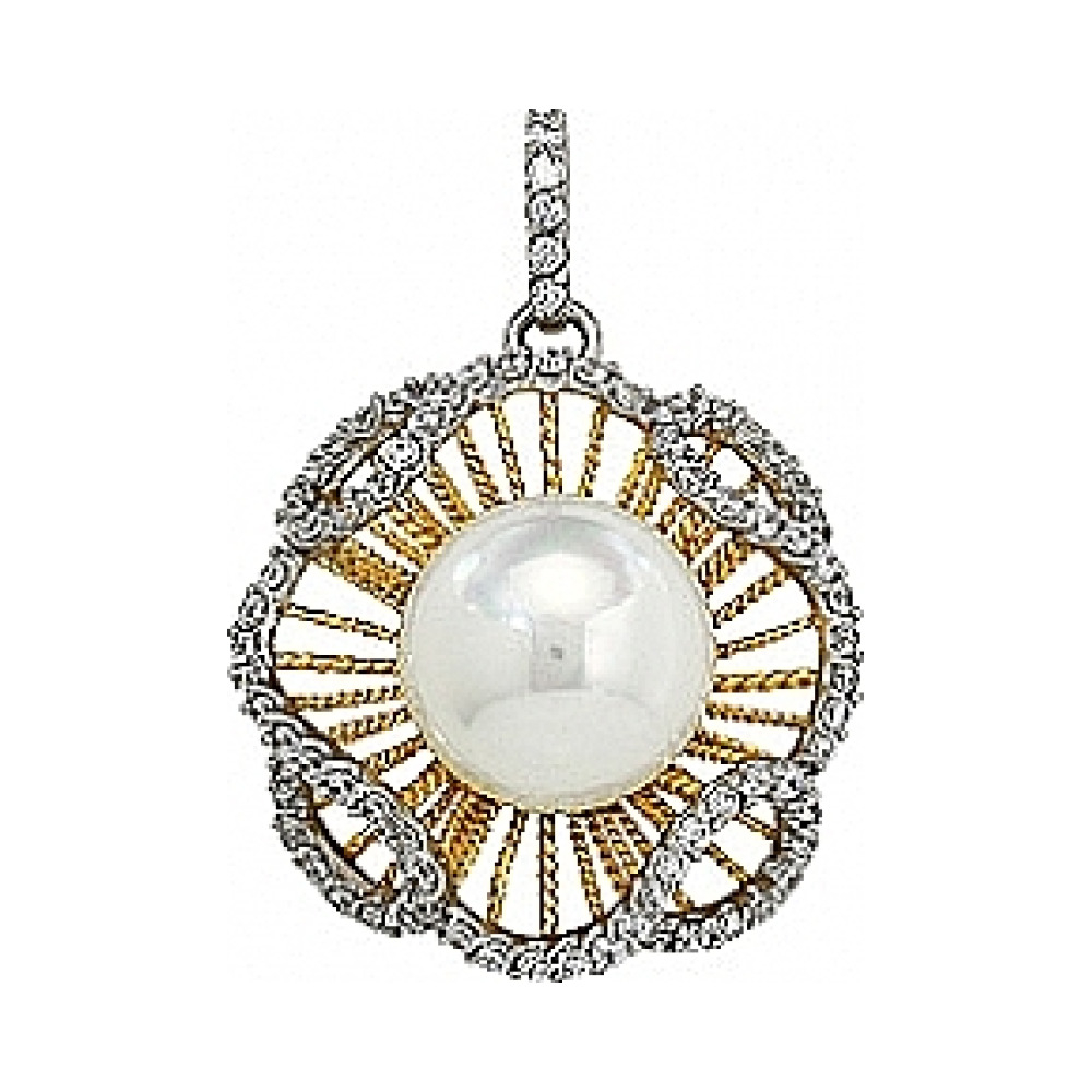 Серебряная подвеска с имитац. жемчуга и фианитами № 80842