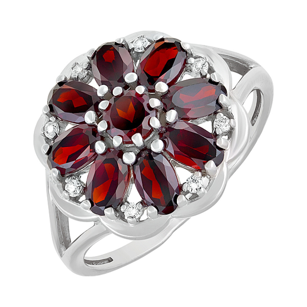 Серебряное кольцо с гранатом и фианитом № 124394