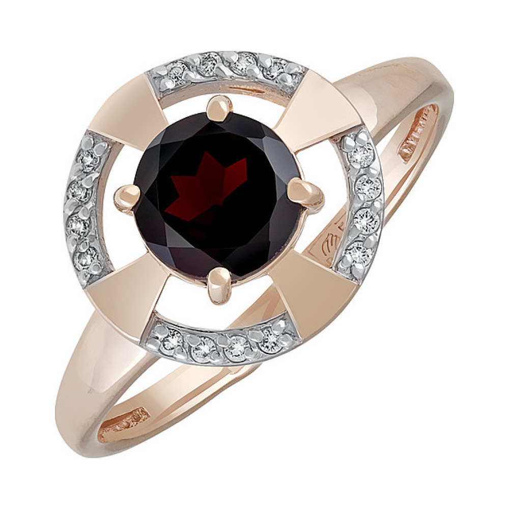 Золотое кольцо с гранатом и фианитом № 134834