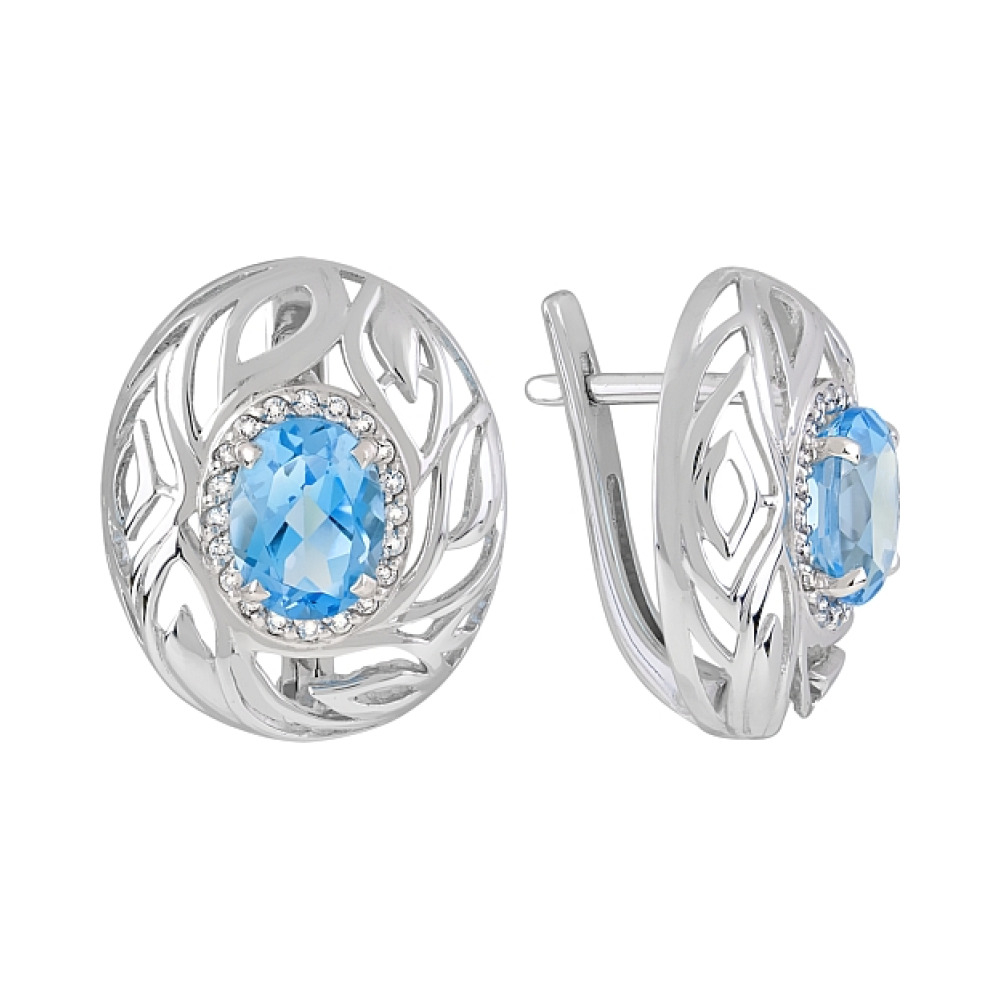 Золотые серьги с топазом и фианитом № 119969