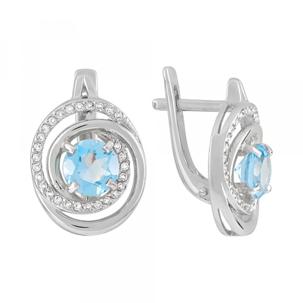 Золотые серьги с топазом и фианитом № 119406