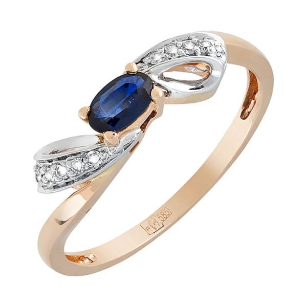 Кольцо с бриллиантом и сапфиром № 96297