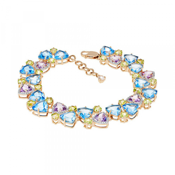 Золотой браслет с полудраг. вставками и фианитом № 124224