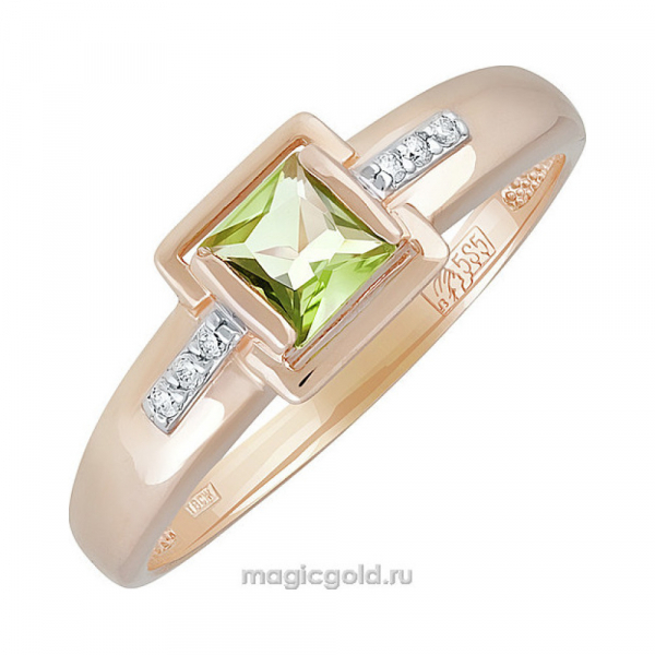 Золотое кольцо с хризолитом и фианитом № 139765