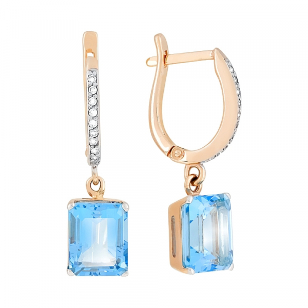 Золотые серьги с топазом и фианитом № 105665