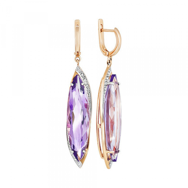 Золотые серьги с аметистом и фианитом № 108134