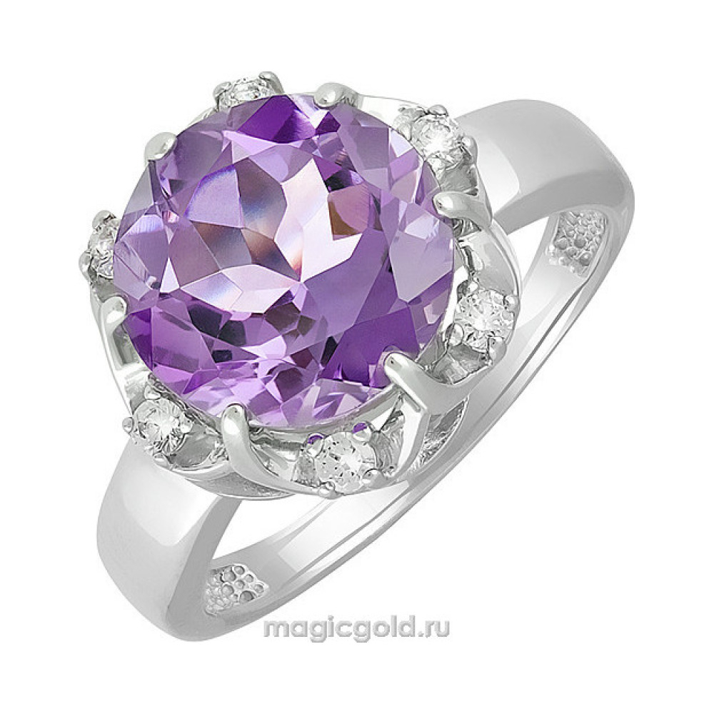 Серебряное кольцо с аметистом и фианитом № 140144