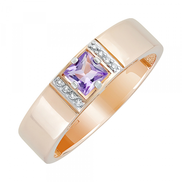 Золотое кольцо с аметистом и фианитом № 129391