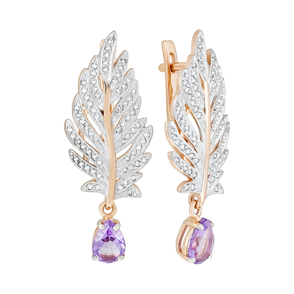 Золотые серьги с аметистом и фианитом № 124510
