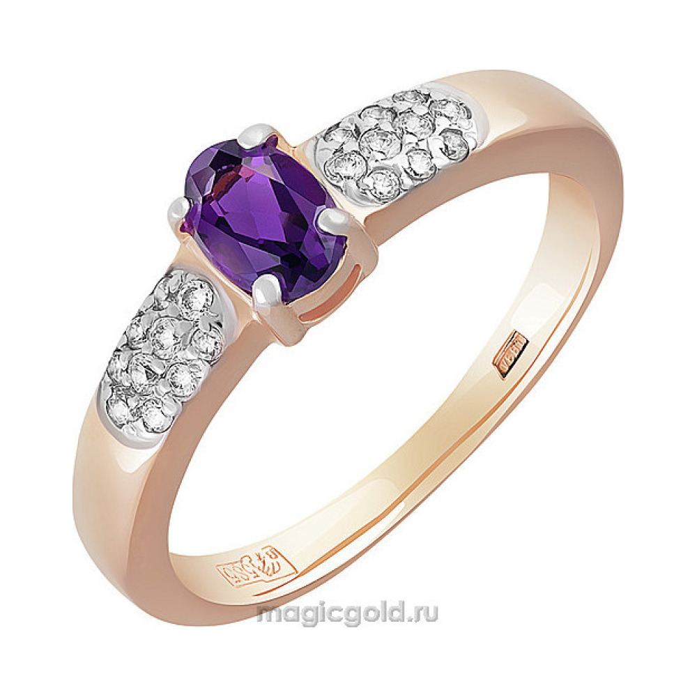 Золотое кольцо с аметистом и фианитом № 158844