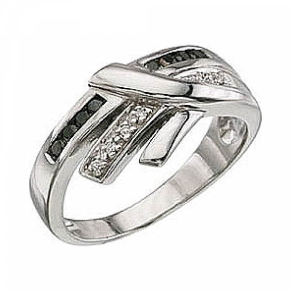 Золотое кольцо с чёрным и белым бриллиантами № 3357