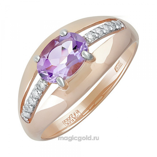 Золотое кольцо с аметистом и фианитом № 139791