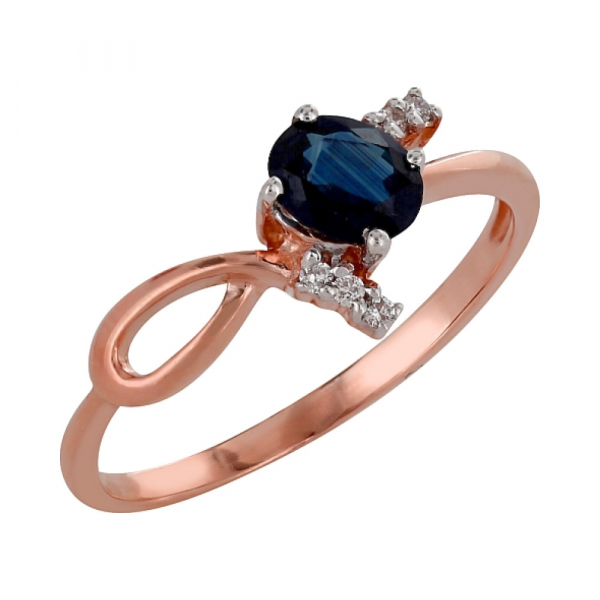 Золотое кольцо с бриллиантом и сапфиром № 98147