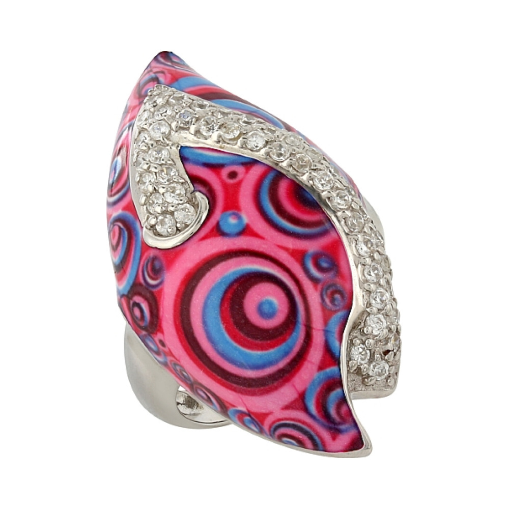 Серебряное кольцо с эмалью и фианитами № 106173